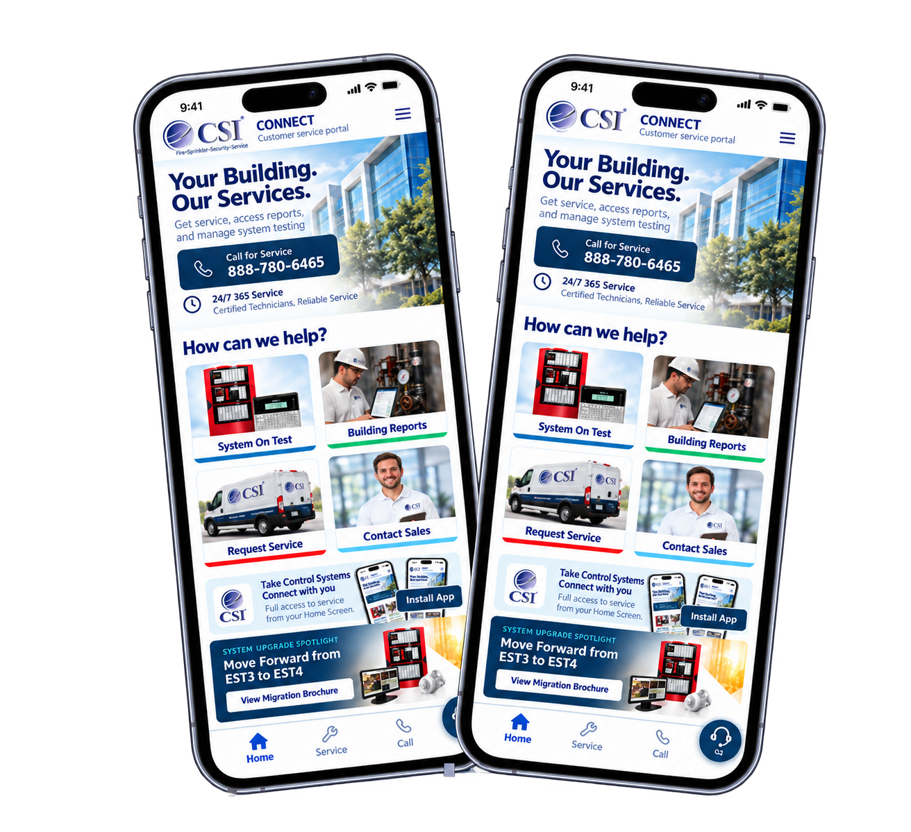 Control Systems Connect displayed on iPhone and Android phones